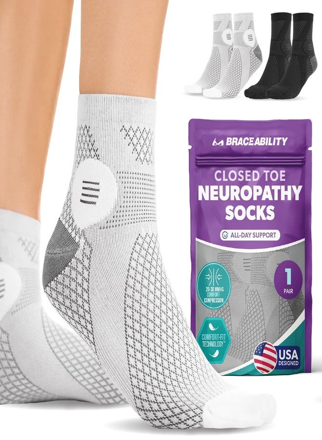 BraceAbility Closed Toe Neuropathy Socks - Diabetic Socks for Women and Men, Foot Pain Relief, Circulation, Anti-Neuropathy, Foot Fatigue, Compression Nerve Support – 1 Pair (Medium Gray) - Image 1